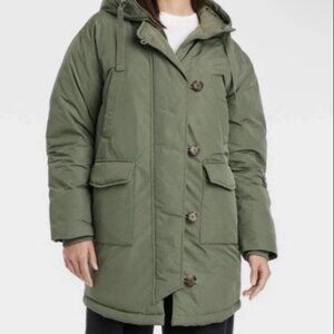 NWT Universal Thread Women’s Long Parka Jacket Olive Green  Water-resistant XXL